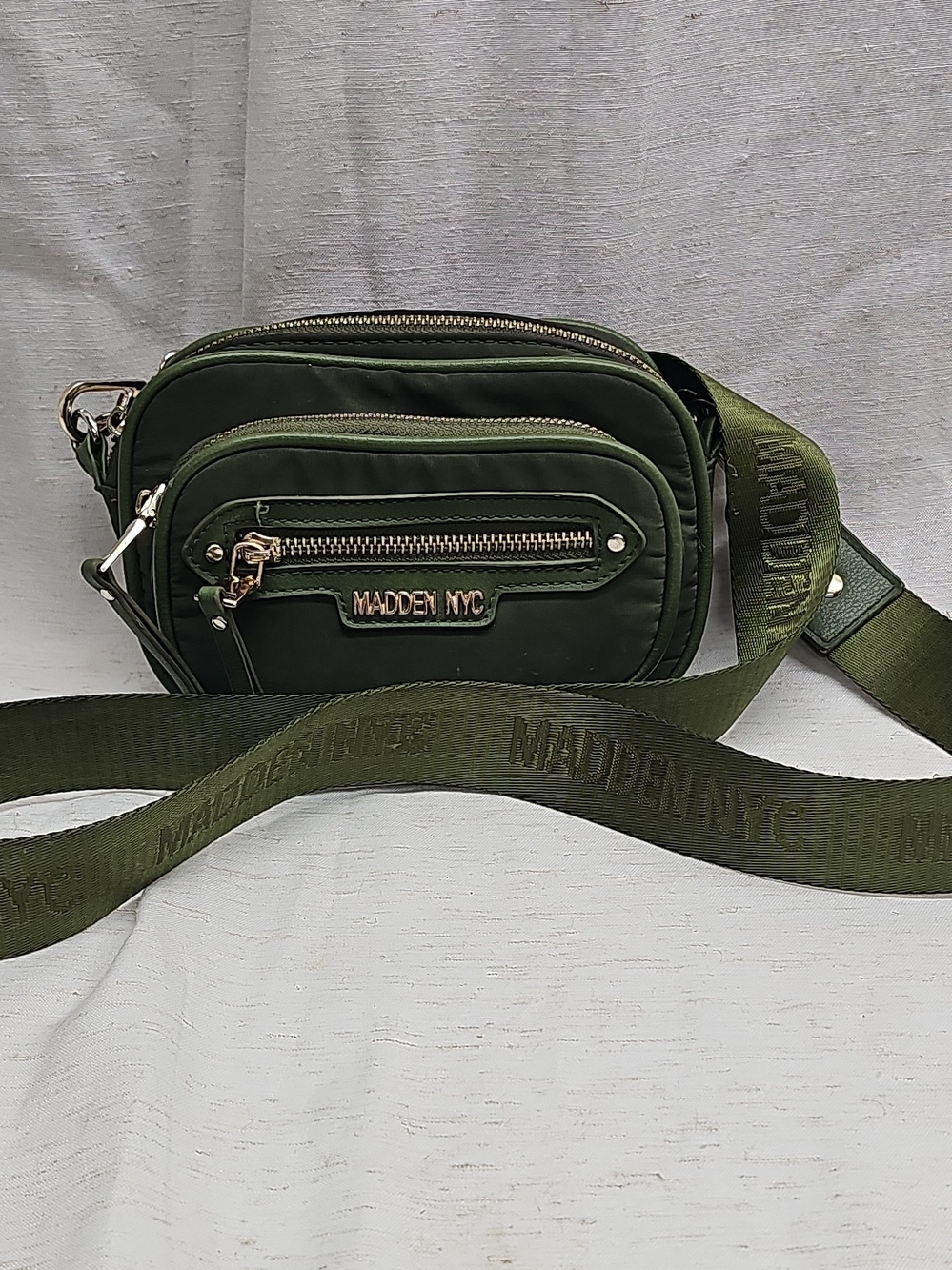 Madden NYC Olive Green Belt Bag with Logo Strap